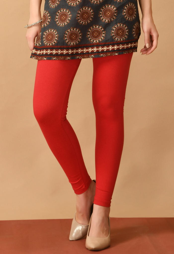 Tomato Red Ankle-Length Cotton Leggings#14 – The Apparel Box
